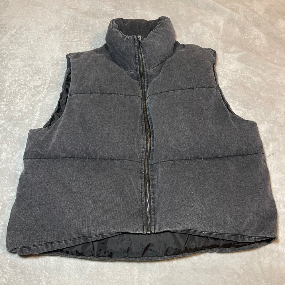 Angel Kiss Los Angeles Womens XL Gray Acid Wash Denim Puffer Vest Full Zip Y2K - Picture 3 of 9